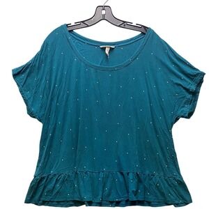 Soma Shirt Womens Extra Large Teal‎ Green Polka Dot Ruffle Hem Top Oversized